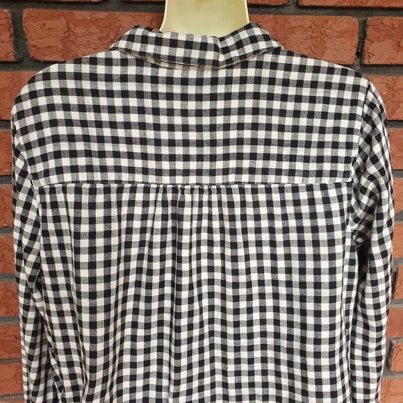 J Jill Top Womens M Gingham Check Plaid Popover Black White Tunic Double Cloth - Picture 7 of 14